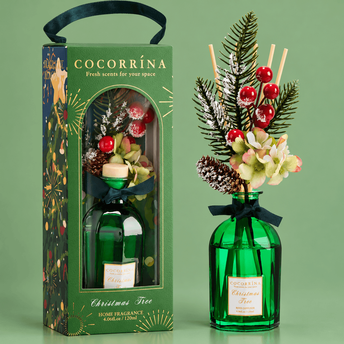 COCORRÍNA Christmas Portable Christmas Tree Reed Diffuser Set