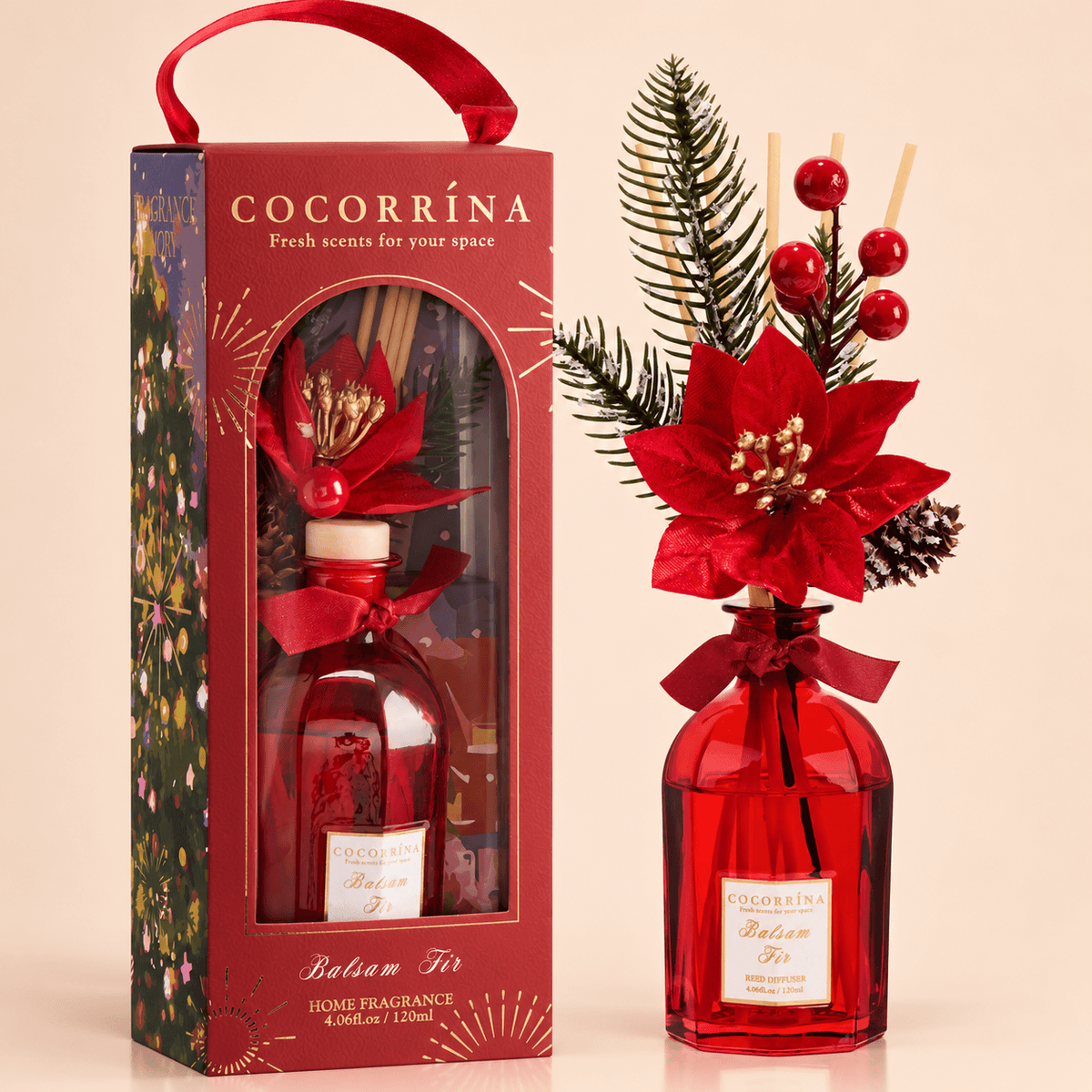 COCORRÍNA Christmas Portable Balsam Fir Reed Diffuser Set
