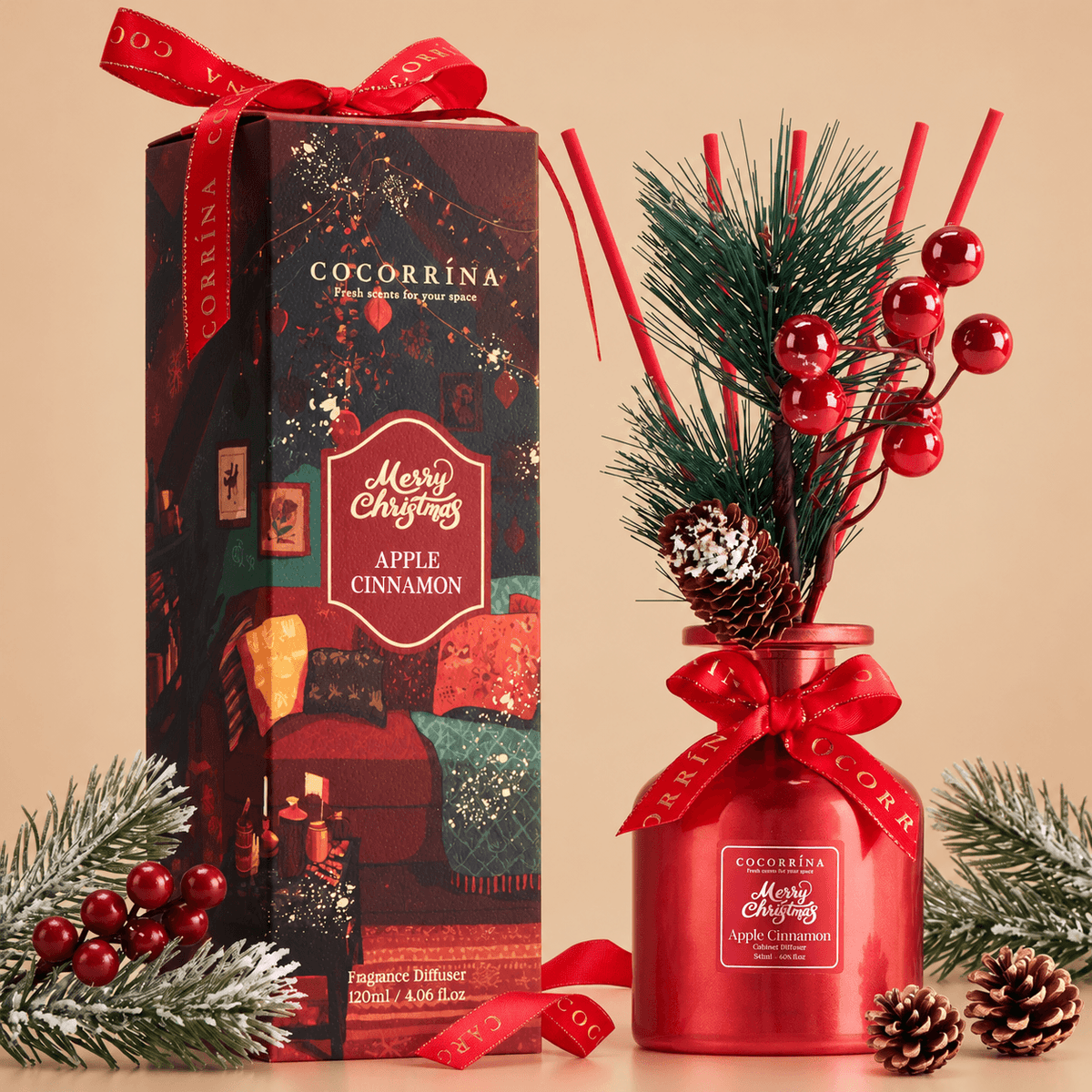 COCORRÍNA Christmas Apple Cinnamon Reed Diffuser Set