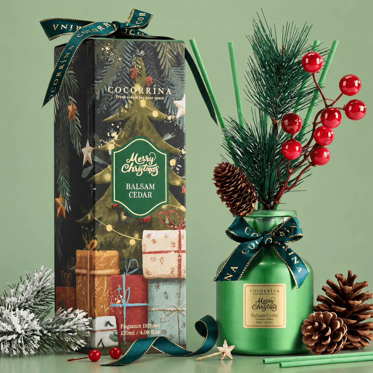 COCORRÍNA Christmas Balsam Cedar Reed Diffuser Set