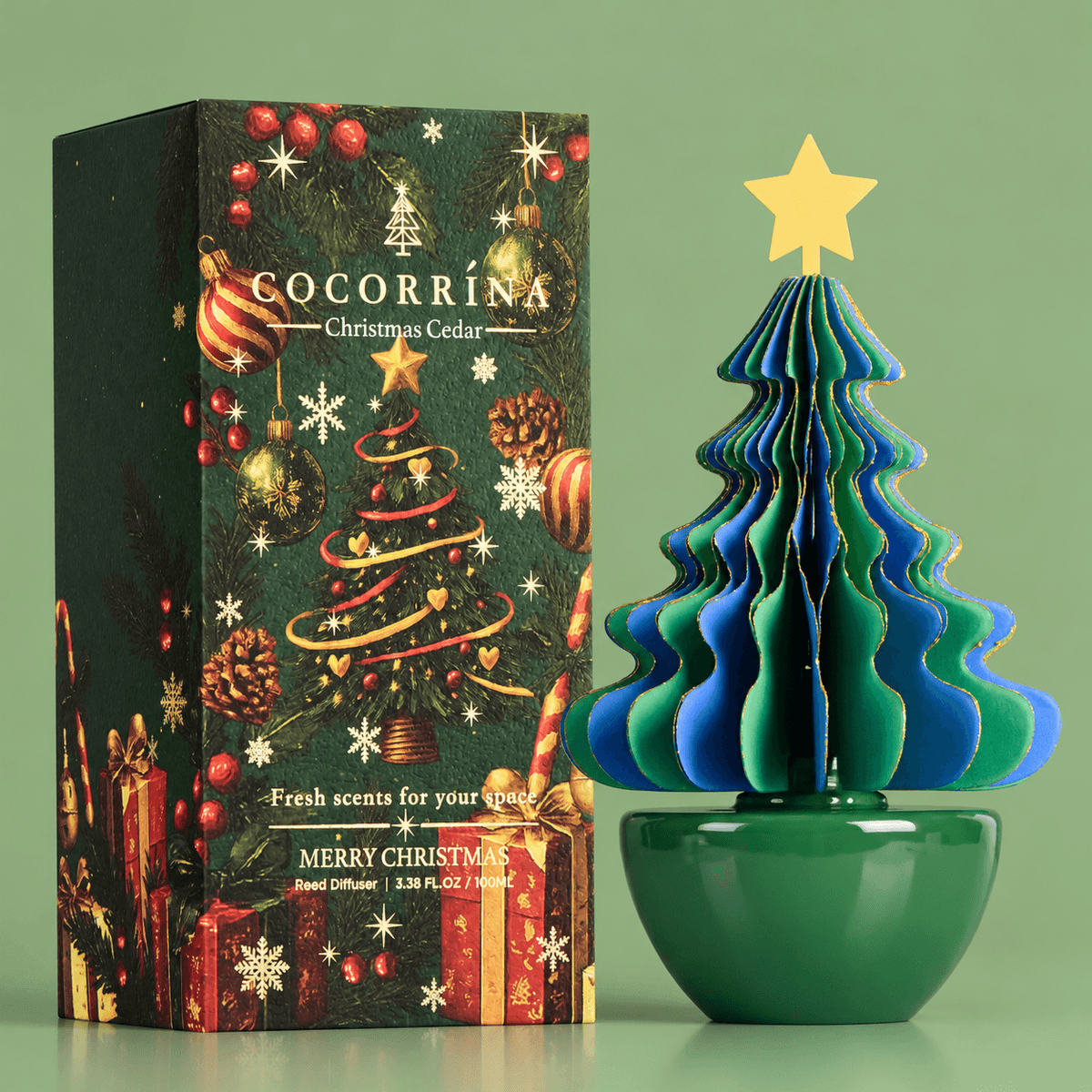 COCORRÍNA Honeycomb Paper Christmas Tree Reed Diffuser Set