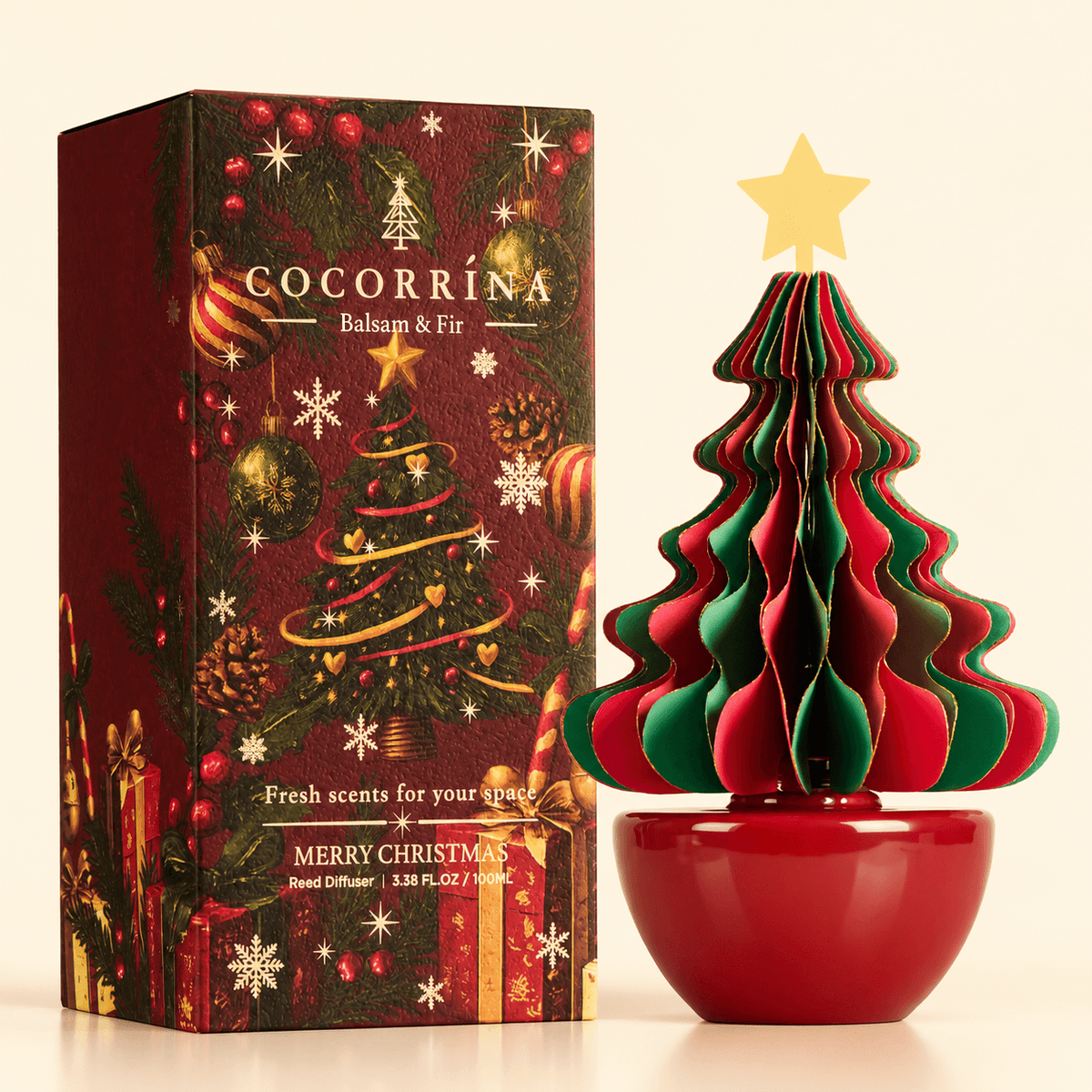 COCORRÍNA Honeycomb Paper Christmas Tree Reed Diffuser Set