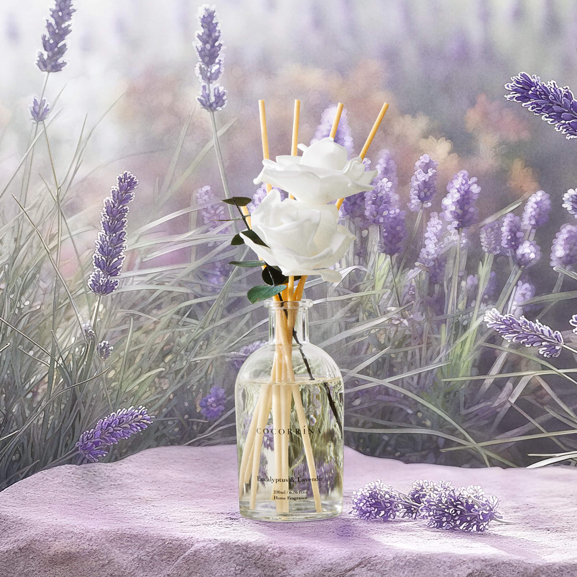 COCORRÍNA Eucalyptus lavender White Rose Reed Diffuser