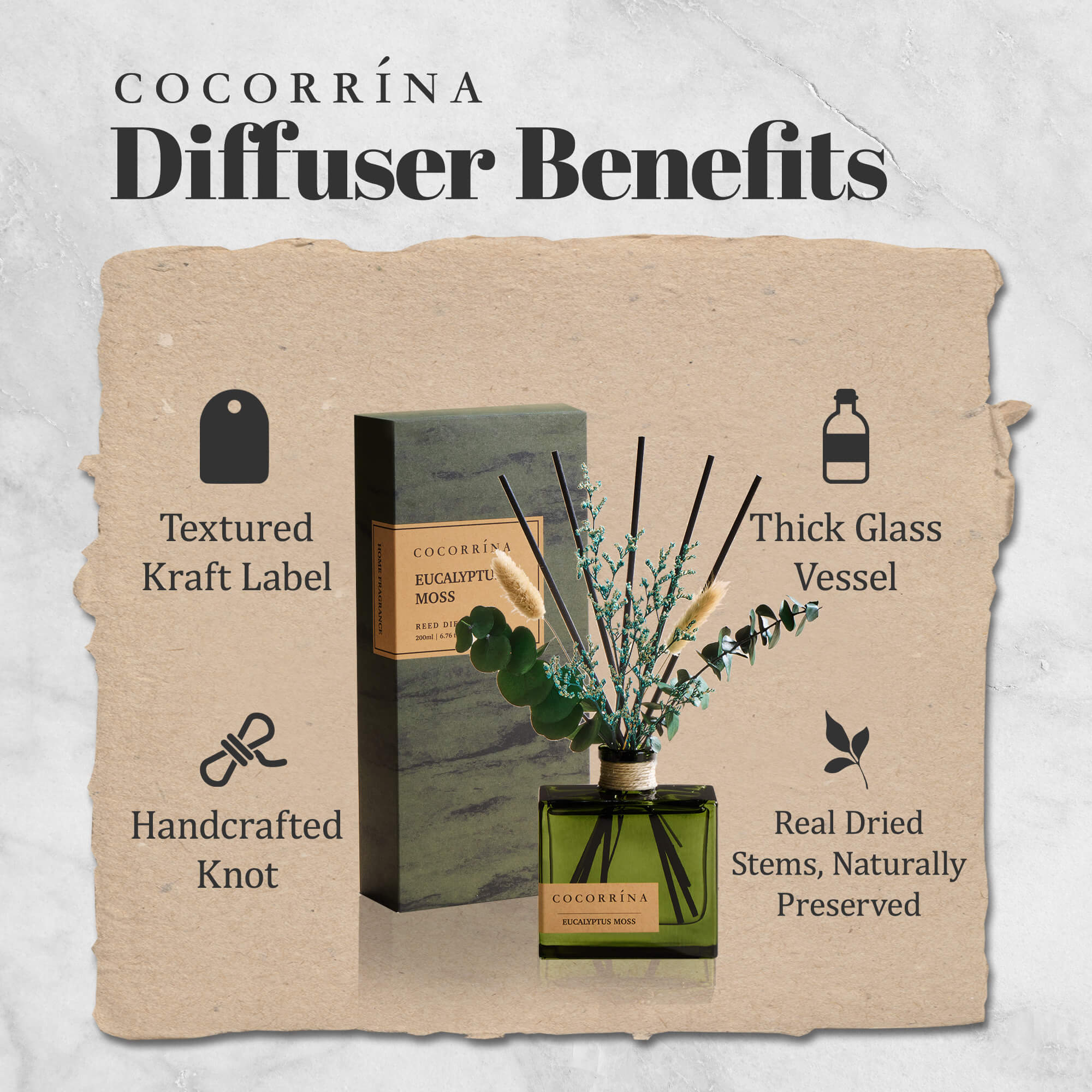 COCORRÍNA Eucalyptus Moss Reed Diffuser Set