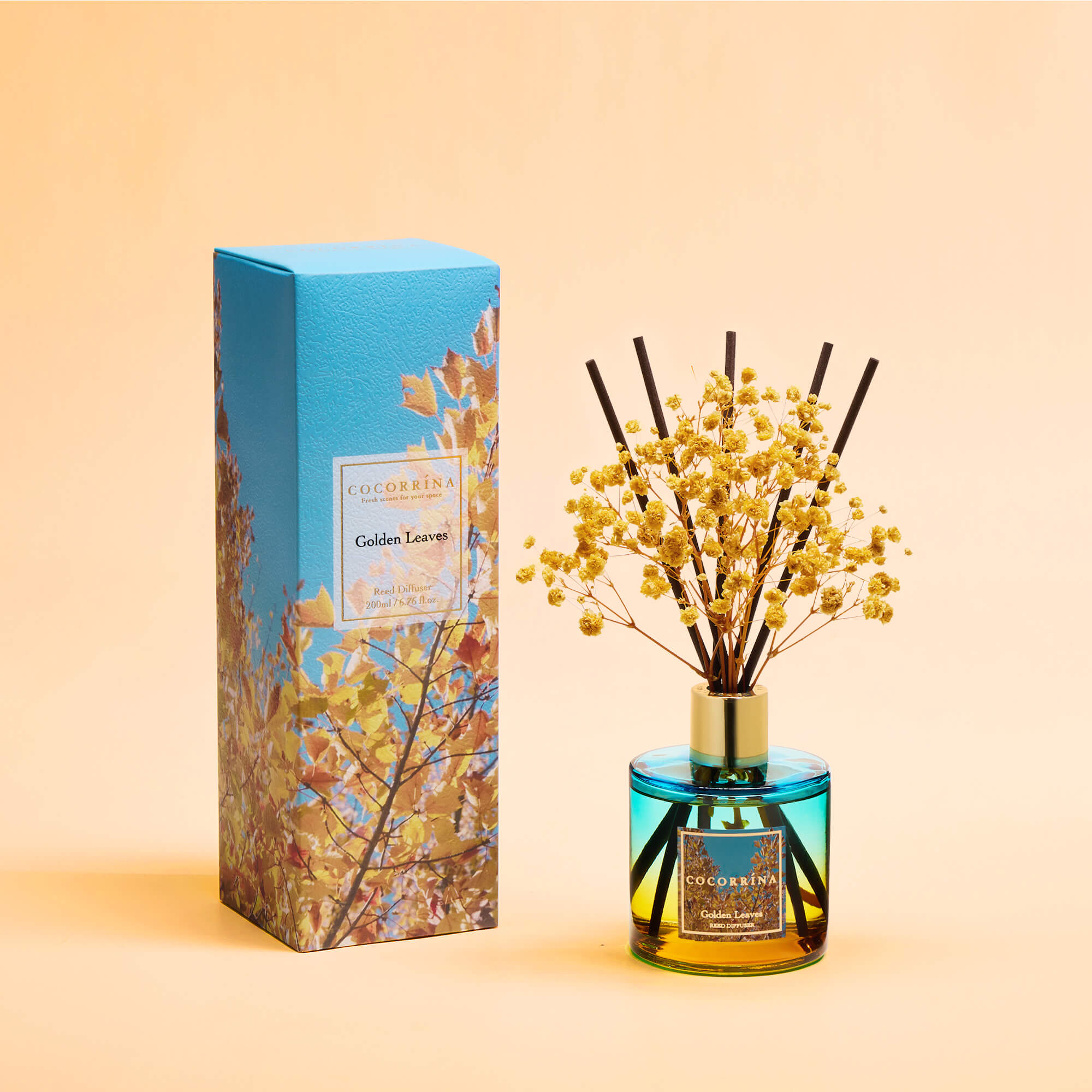 COCORRÍNA Golden Leaves Reed Diffuser Set