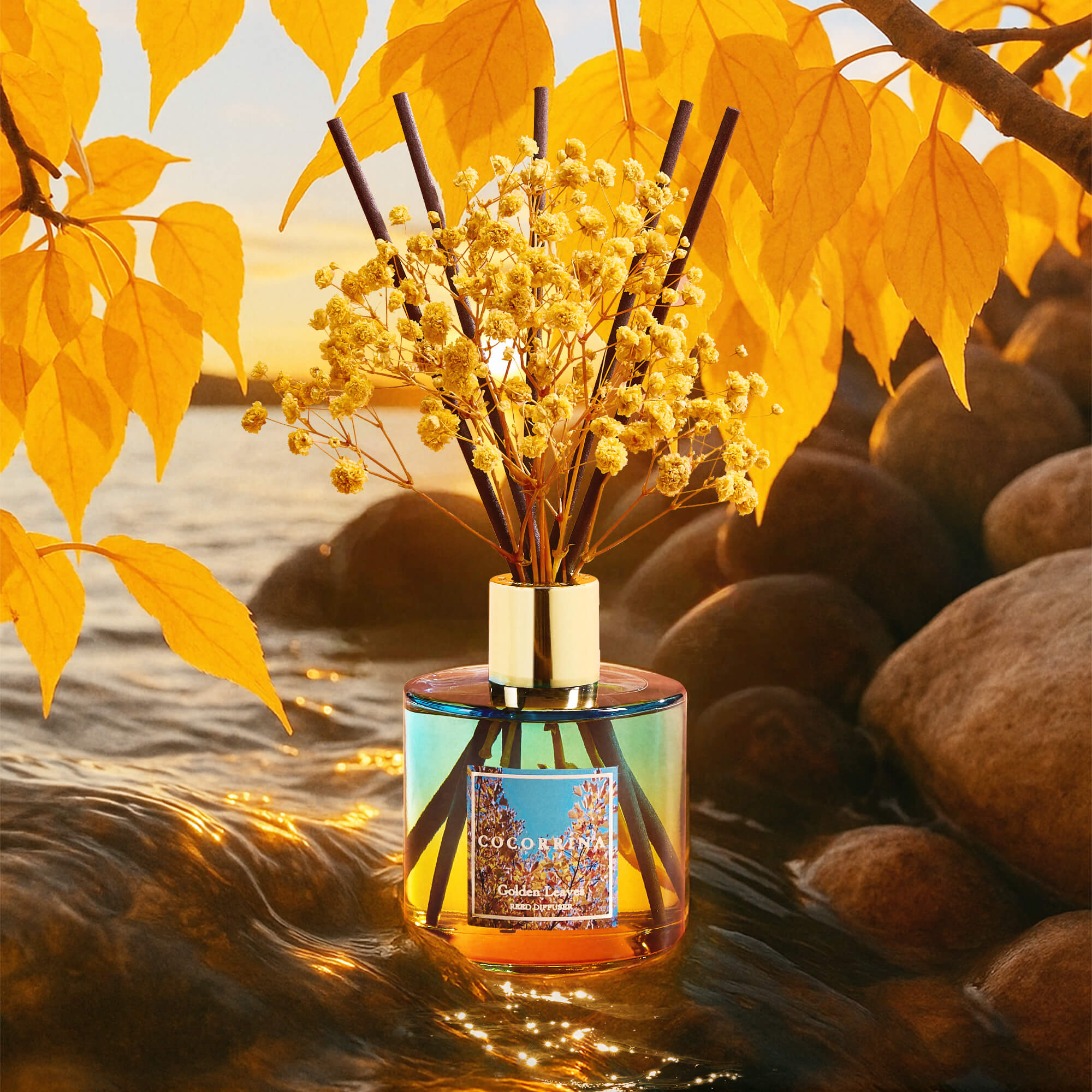 COCORRÍNA Golden Leaves Reed Diffuser Set