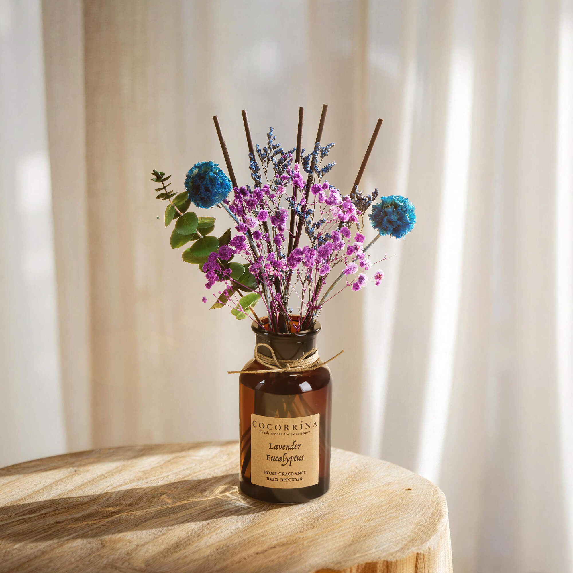 COCORRÍNA Lavender & Eucalyptus Brown Bottle Reed Diffuser Set