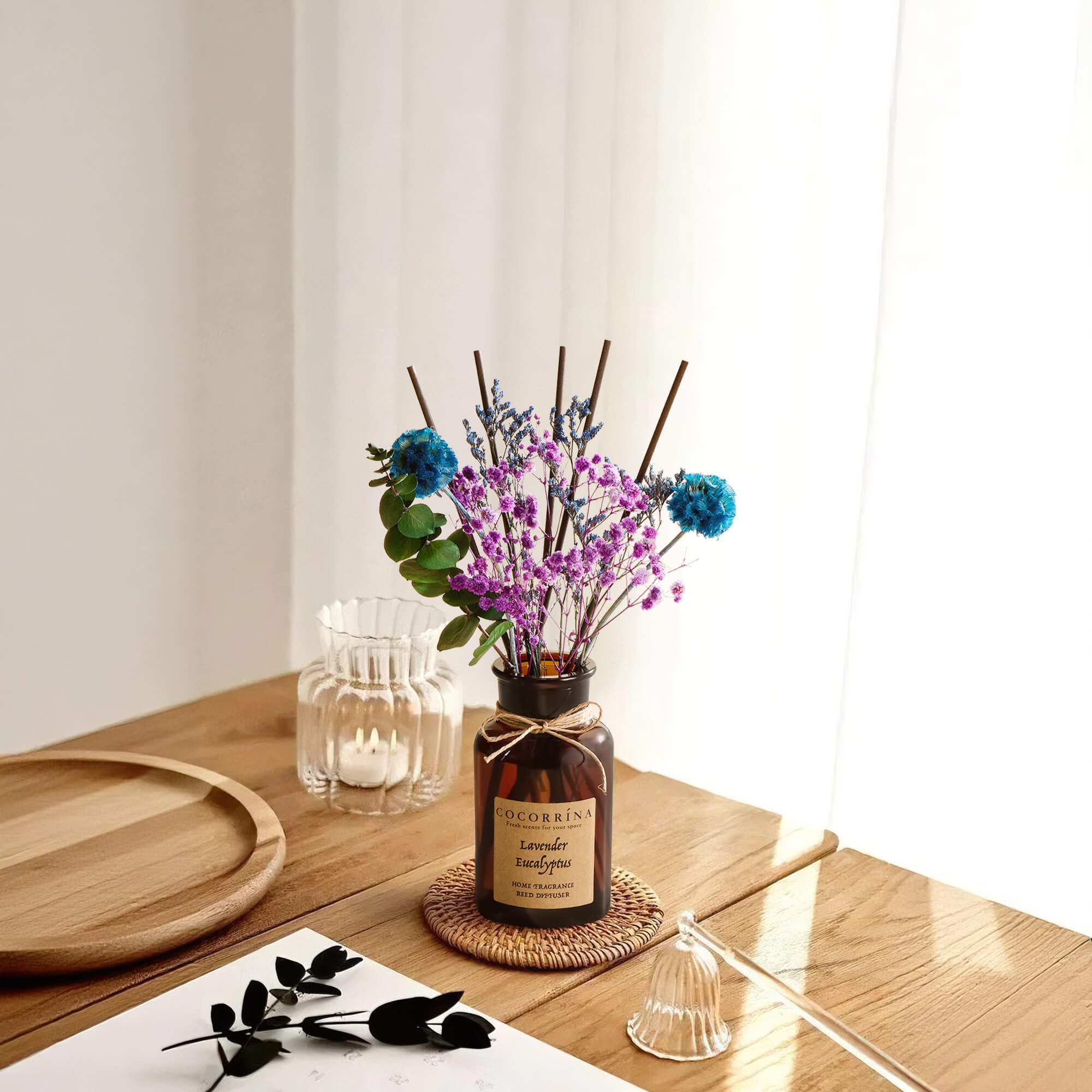 COCORRÍNA Lavender & Eucalyptus Brown Bottle Reed Diffuser Set