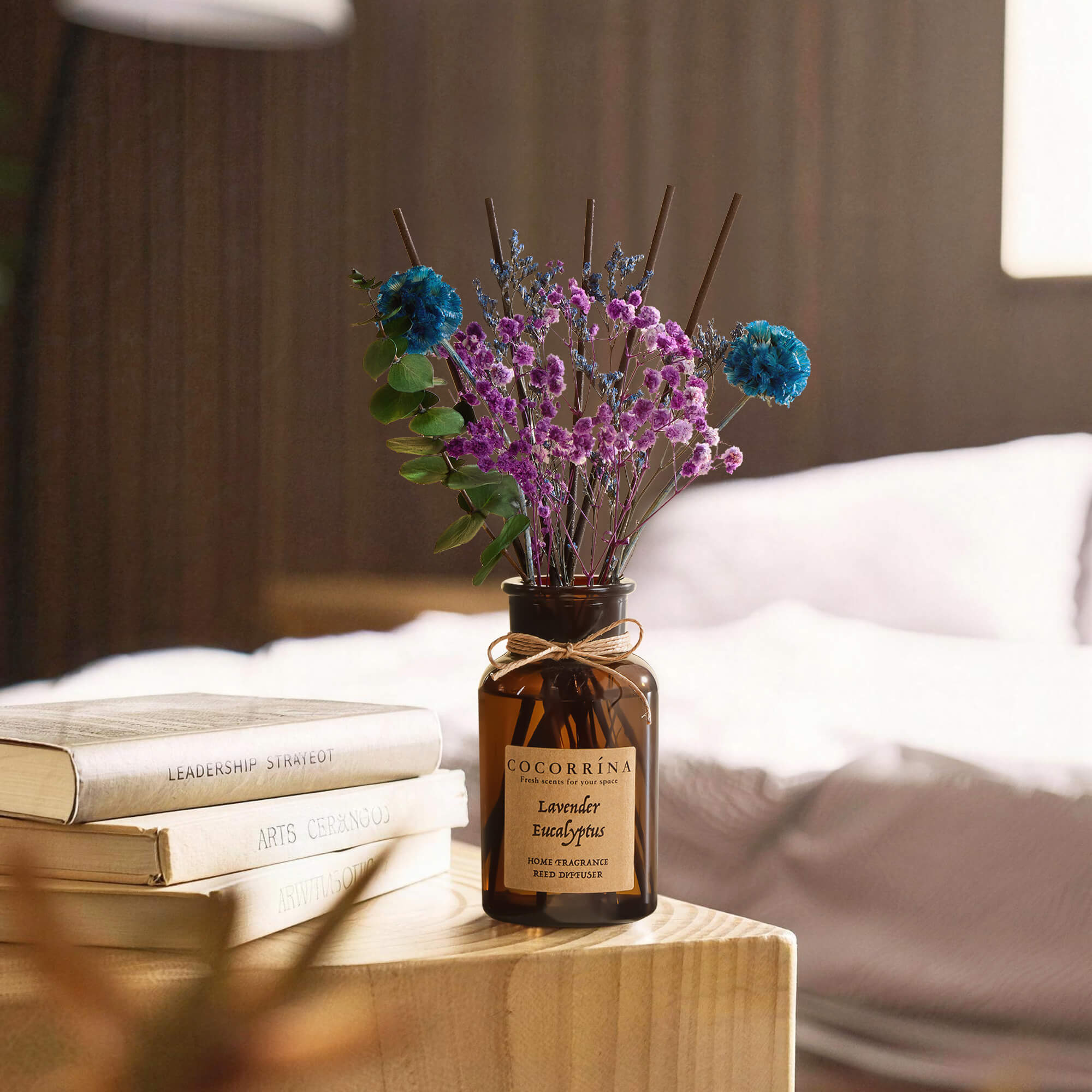 COCORRÍNA Lavender & Eucalyptus Brown Bottle Reed Diffuser Set