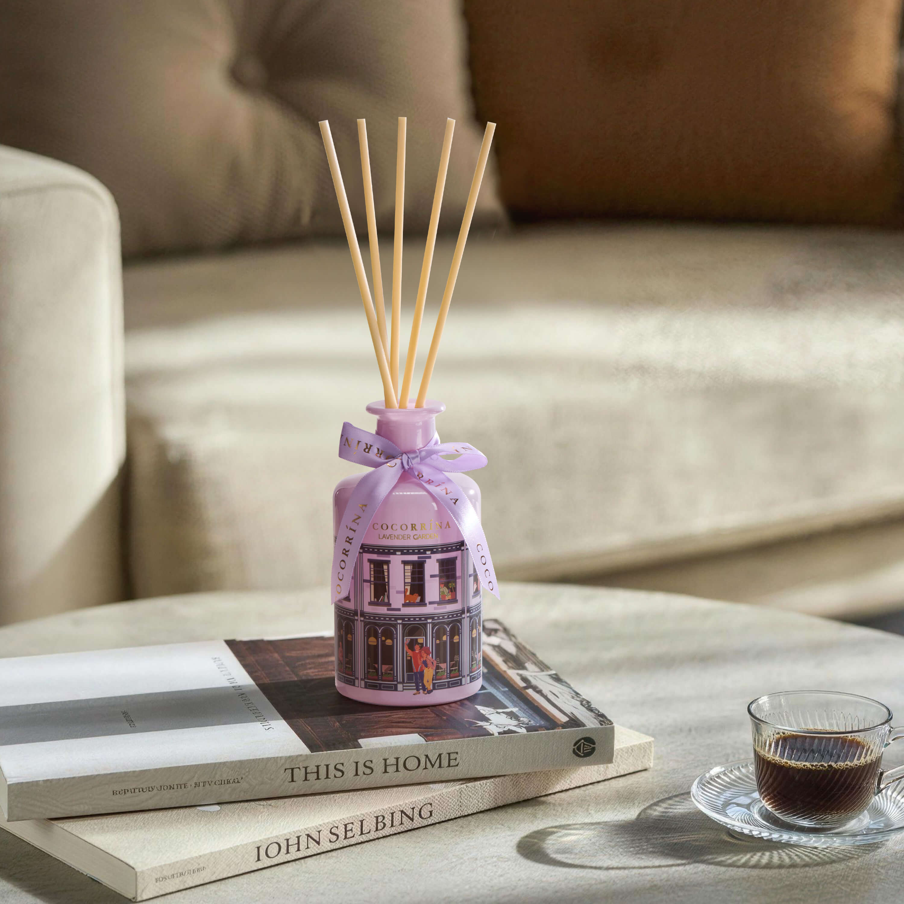 COCORRÍNA Lavender Garden House Shape Reed Diffuser Set