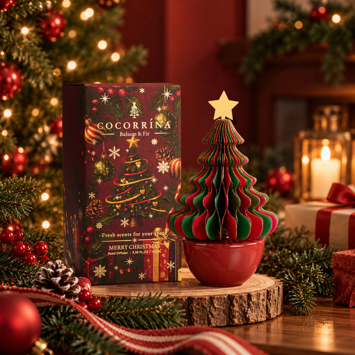 COCORRÍNA Honeycomb Paper Christmas Tree Reed Diffuser Set