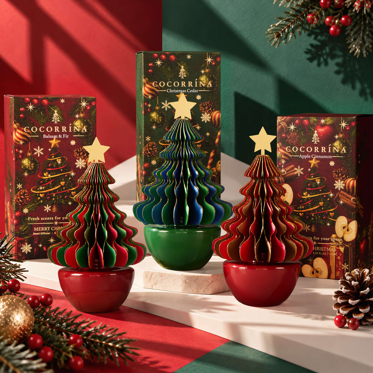 COCORRÍNA Honeycomb Paper Christmas Tree Reed Diffuser Set