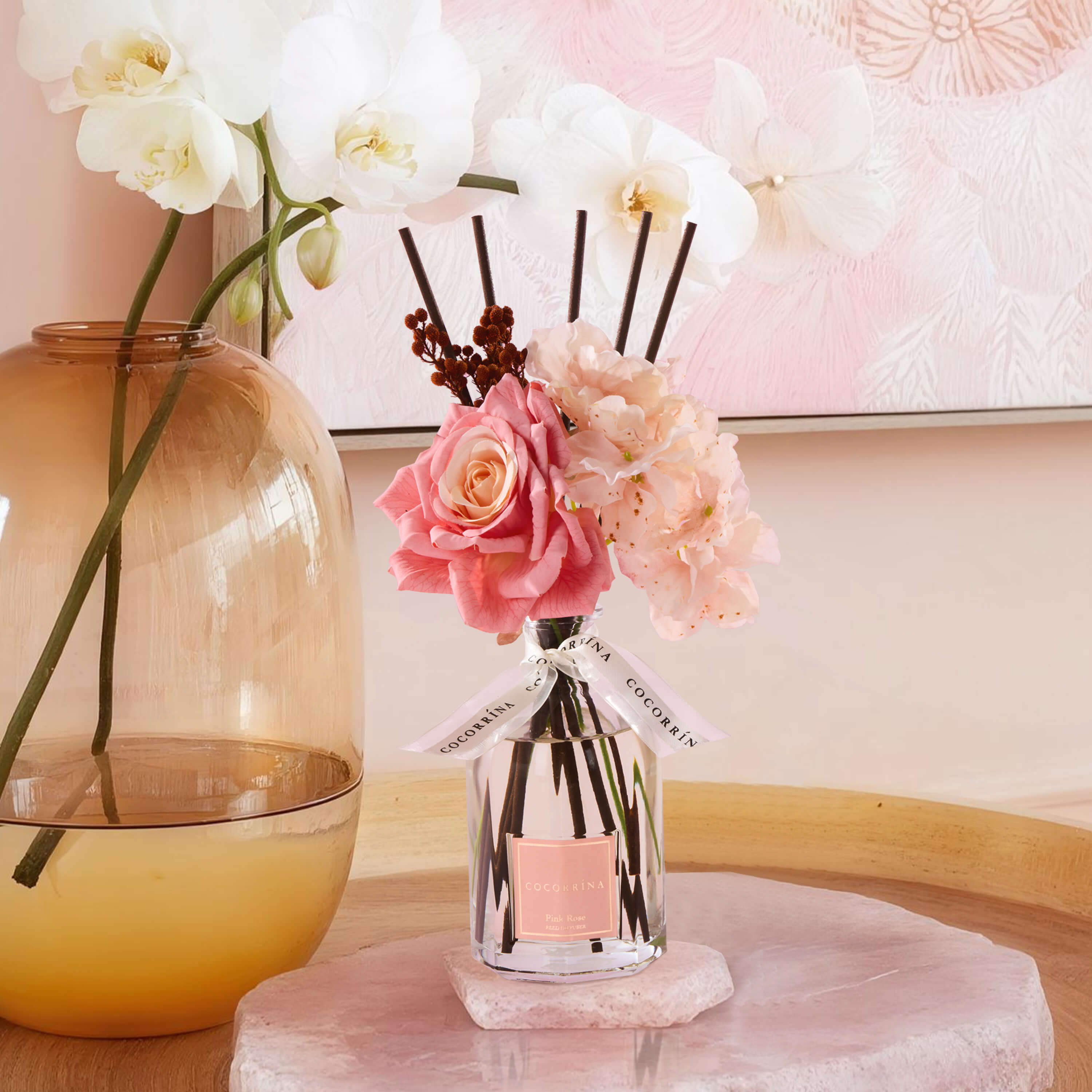 COCORRÍNA Pink Rose Portable Gift Reed Diffuser Set