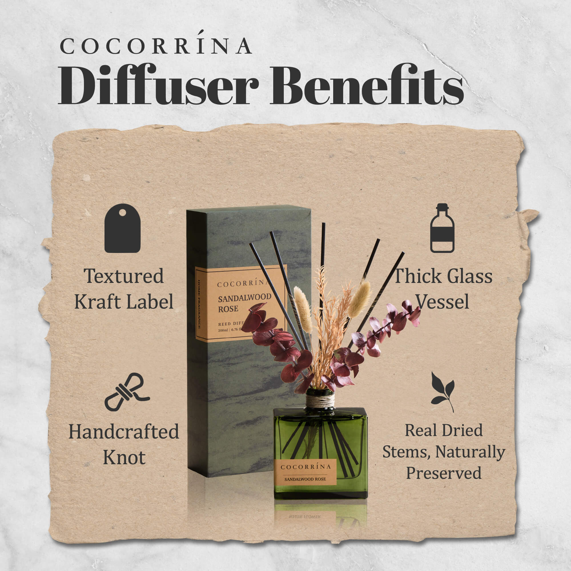 COCORRÍNA Sandalwood Rose Reed Diffuser Set