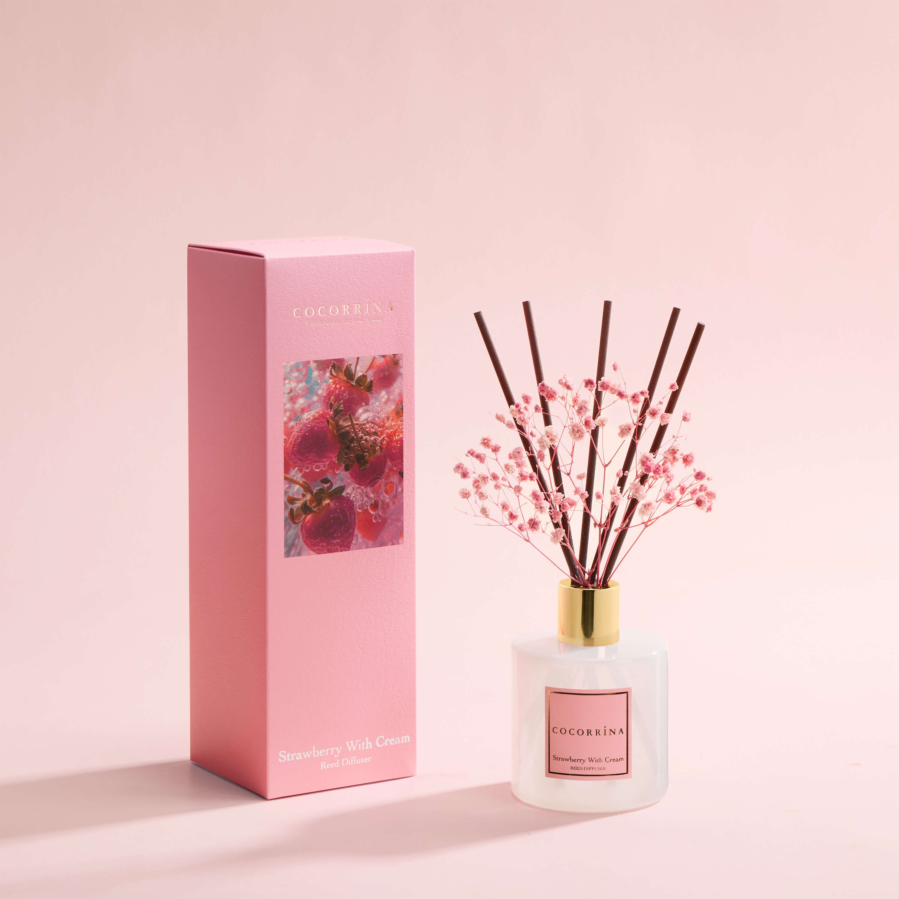 COCORRÍNA Strawberry with Cream Reed Diffuser Set
