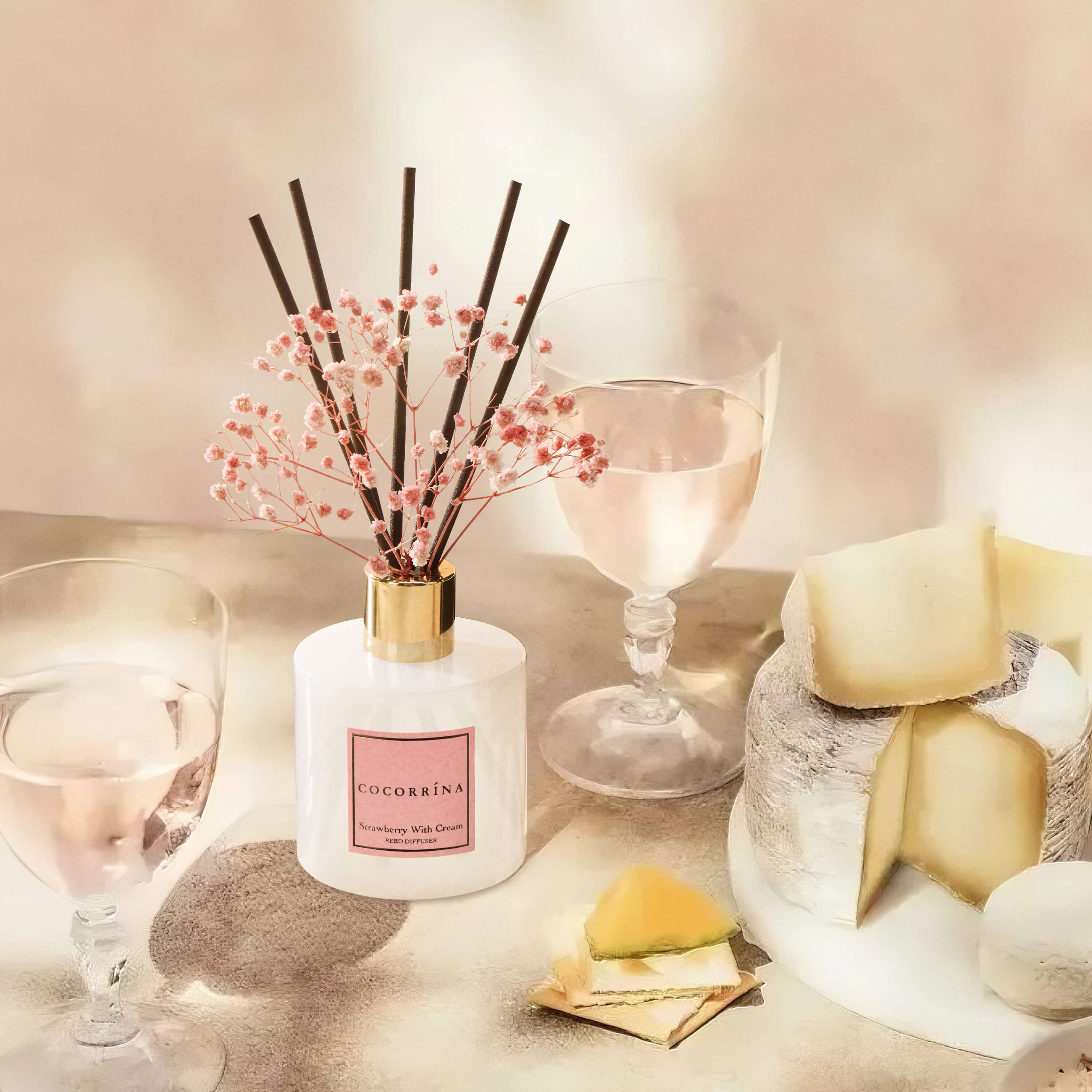 COCORRÍNA Strawberry with Cream Reed Diffuser Set