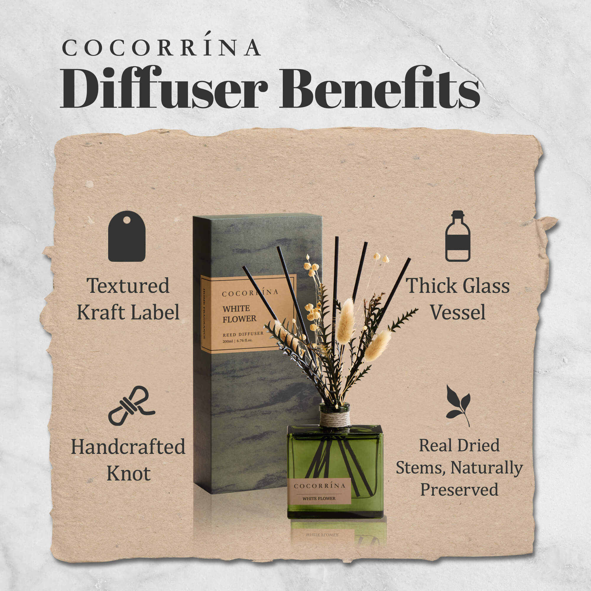 COCORRÍNA White Flower Reed Diffuser Set
