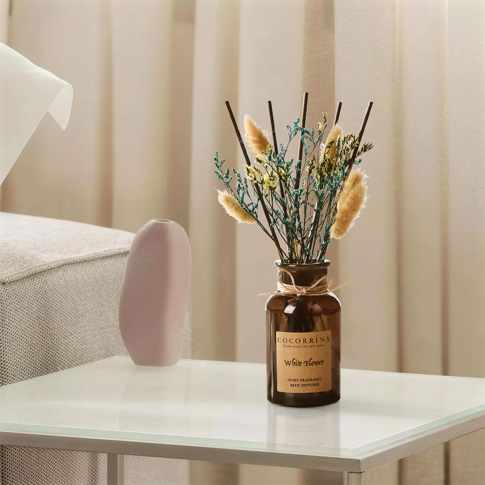 COCORRÍNA White Flower Brown Bottle Reed Diffuser Set