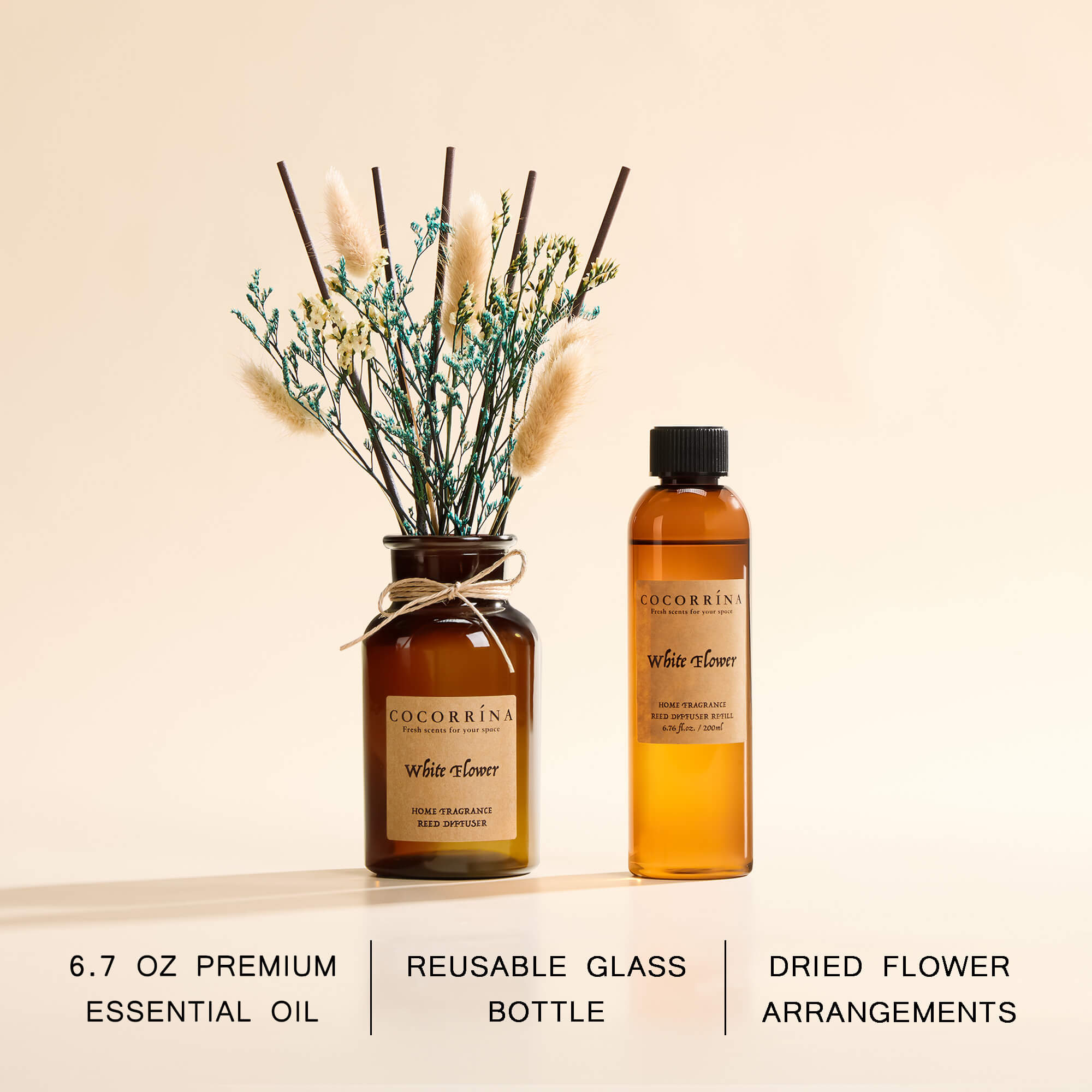COCORRÍNA White Flower Brown Bottle Reed Diffuser Set