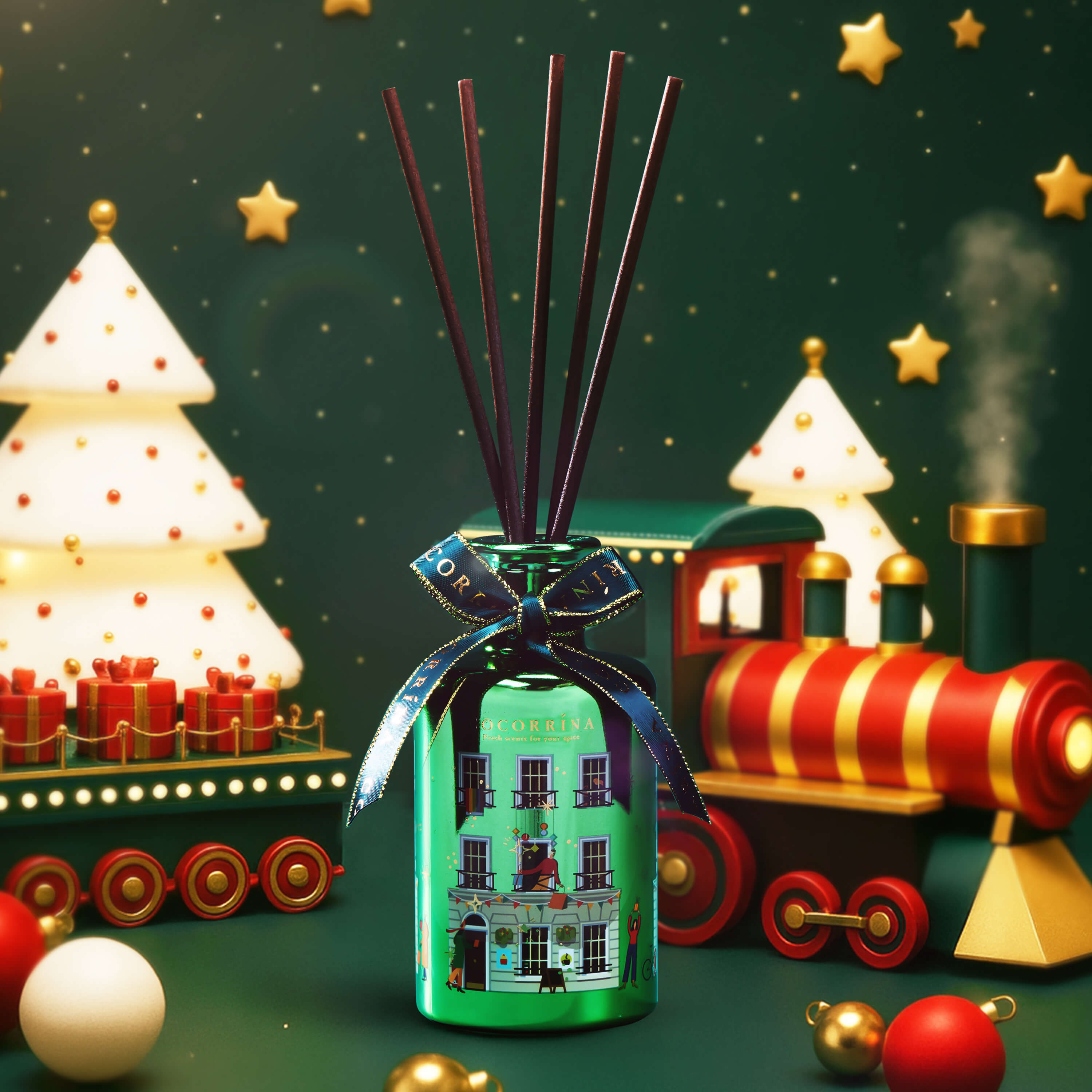COCORRÍNA Cedar Balsam Christmas Reed Diffuser Set