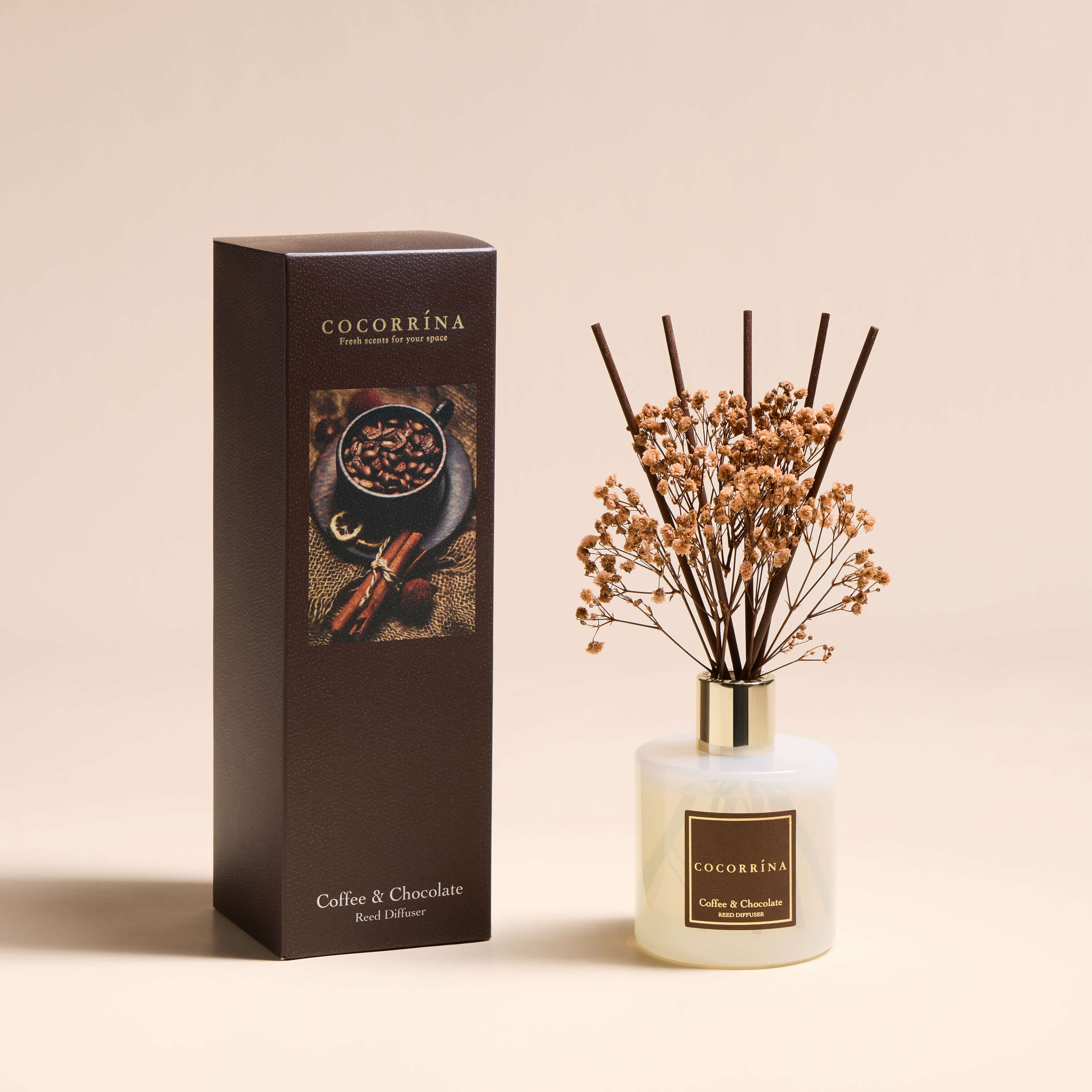 COCORRINE Set Diffusori caffè Reed aromatizzati al cioccolato