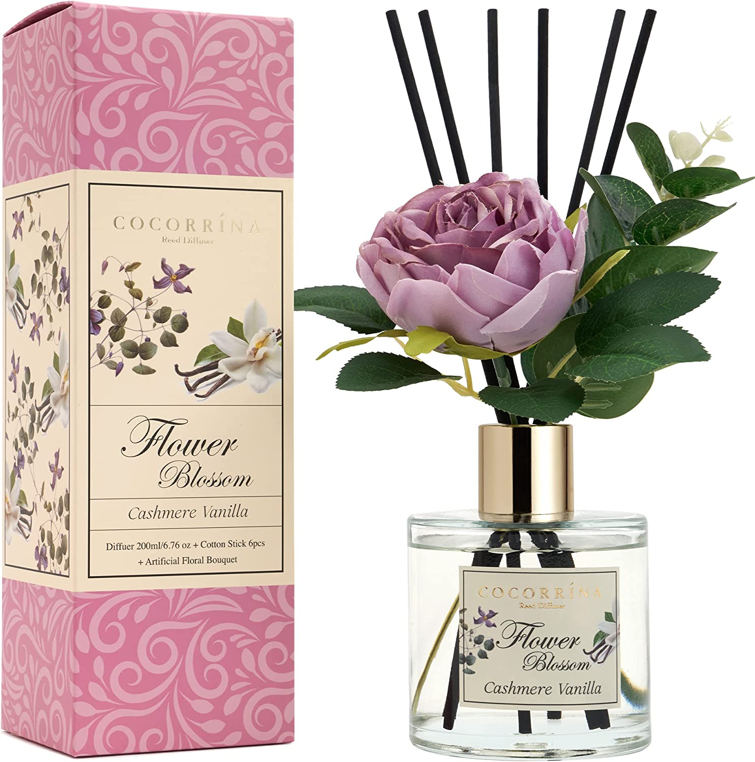 Cocorrína Cashmere Vanilla Scented Reed Diffuser Oil Refill with 6